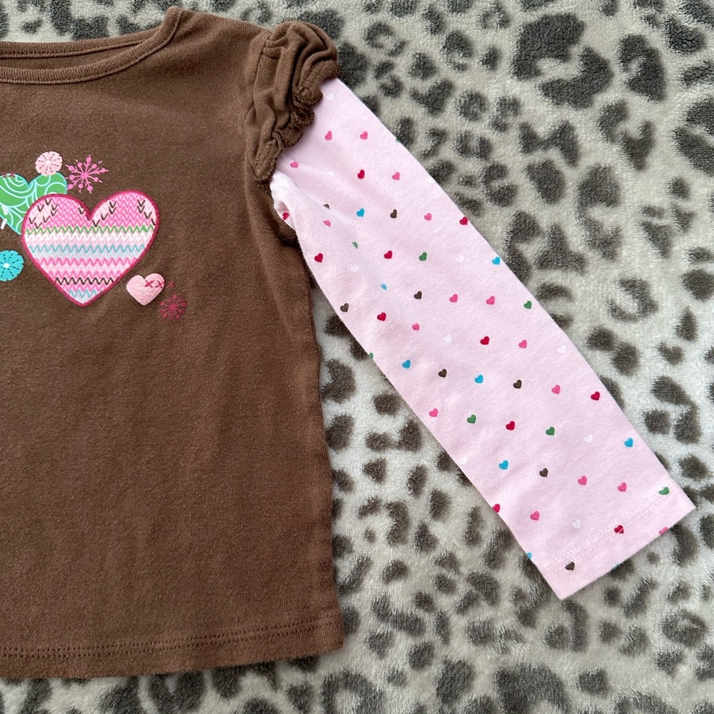 Jumping Beans Heart Graphic Long Sleeve Layered Look T-shirt in Brown Size 2T - Picture 4 of 15